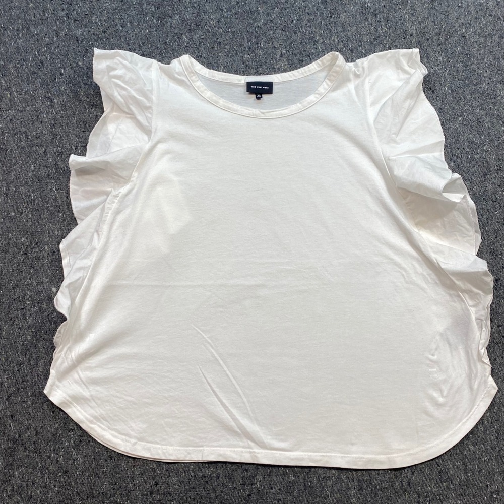Who What Wear Ruffle Sleeve Top Sz XL Womens White Boho Chic Minimalist TShirt